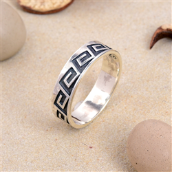 Greek Key Pattern Silver Ring